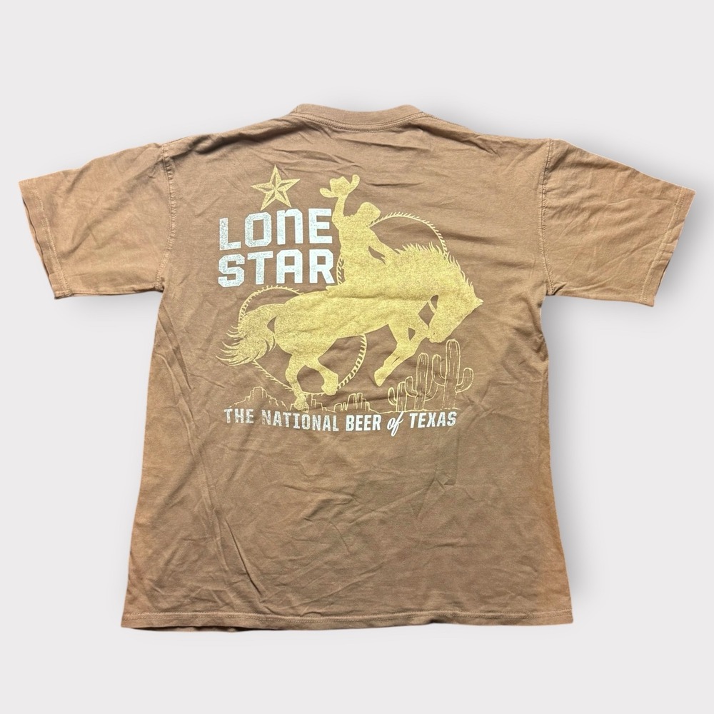 Lone Star Beer T Shirt Mens Medium Brown National Beer of Texas Cowboy Graphic